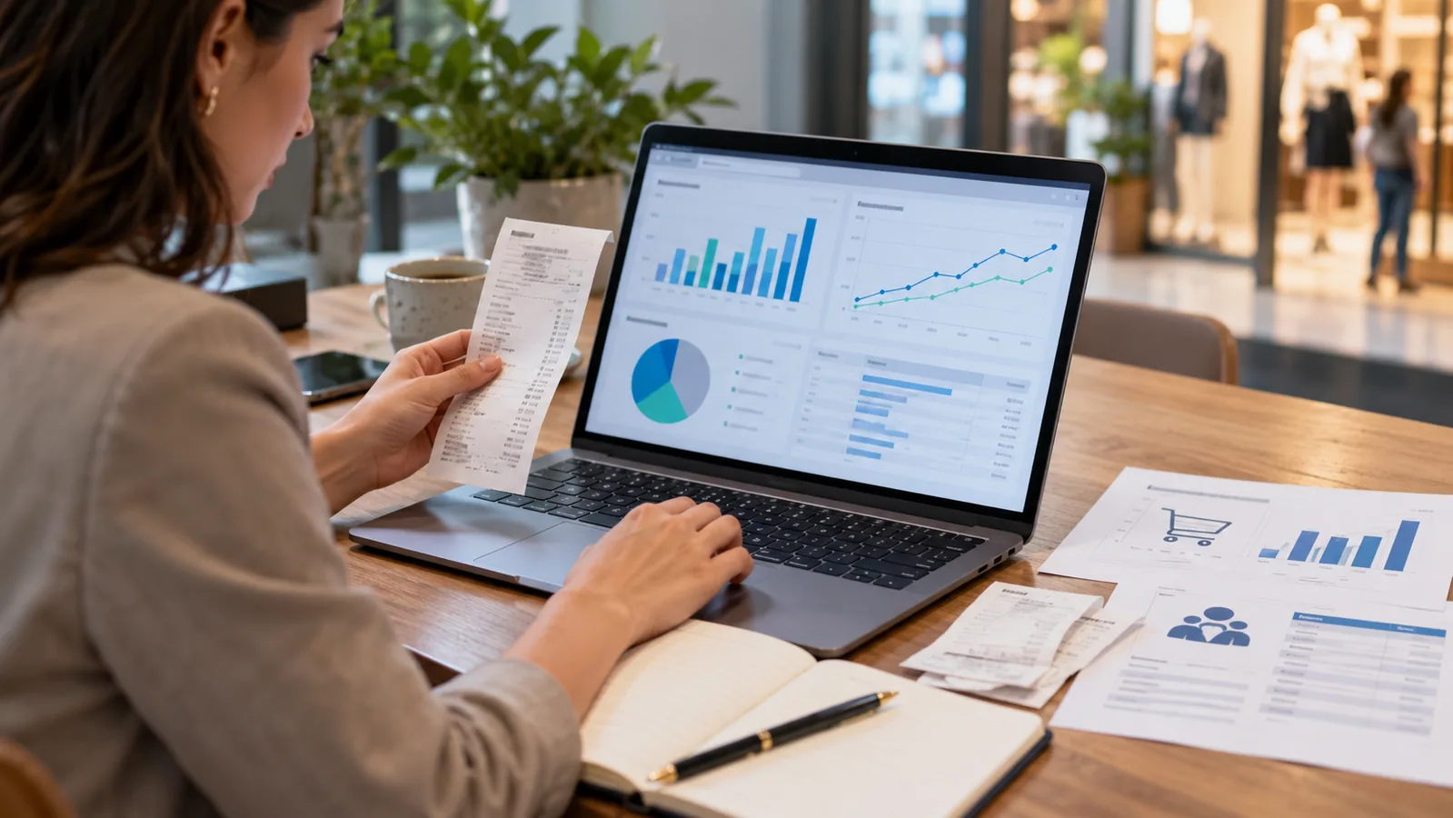 Специалист сравнивает рекламные данные, чеки магазина и CRM при оценке ROPO-продаж